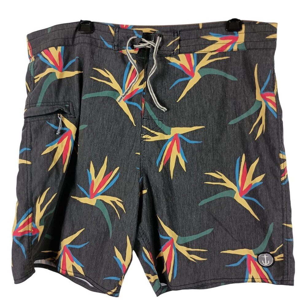 Captain Fin Mens Board Shorts Tropical Print Quick Dry Lasso Waist Stretch XL